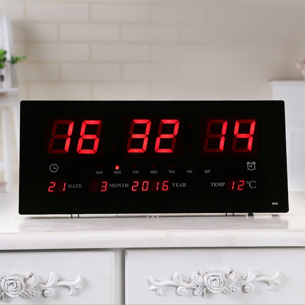 extra Große Bildschirm LED Büro Wanduhr 24H Kalender-Zeit-Tage-Woche-Jahr Temperatur Meter projektion Uhren UNS