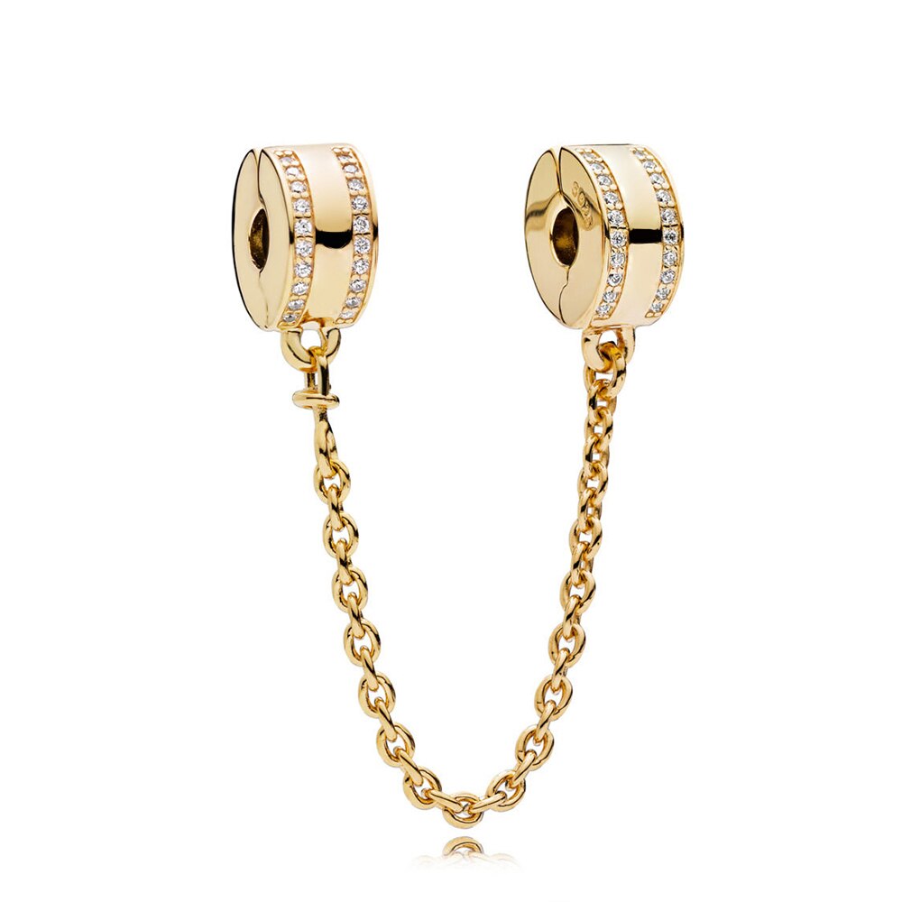 Original 925 sterling silver bead charm star safety chain rose gold suitable for brand female bracelet DIY jewelry: 767027CZ