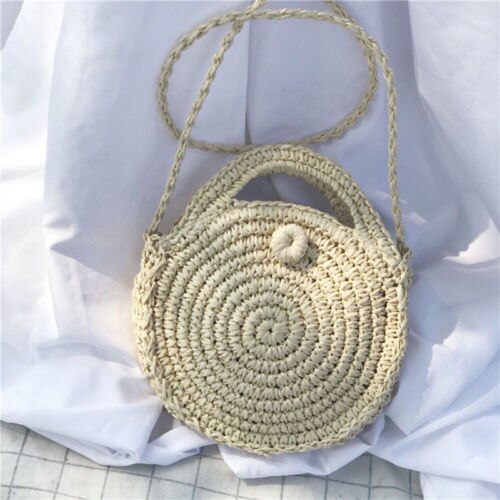 Fashion Women Straw Bag Woven Round Handbag Purse Crossbody Summer Beach Bags