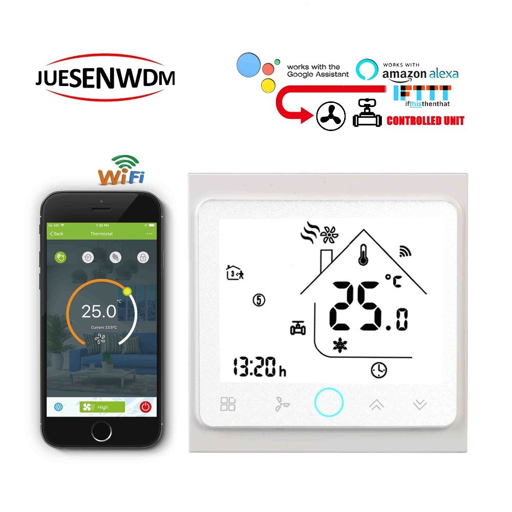 TUYA 24VAC 95-240VAQC fan coil wifi thermostatan controle met fan coil koeling & verwarming 2 pijp 4 pijp