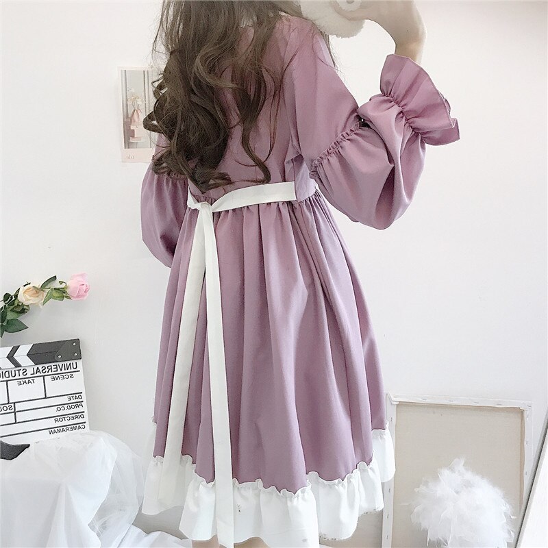 Vestido japonés dulce Bowknot volantes Lolita vestido Cos Loli Kawaii té Retro corte Vestidos