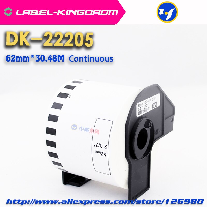 5 Refill Rolls Compatibel DK-22205 Label 62Mm * 30.48M Continu Compatibel Voor Brother Label Printer Wit Papier DK22205