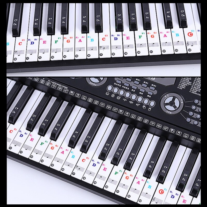 88/61 Key Color Piano Letter Notes Stickers Keyboard Hand Roll Piano Keyboard Notation Transparent Stickers Instruments