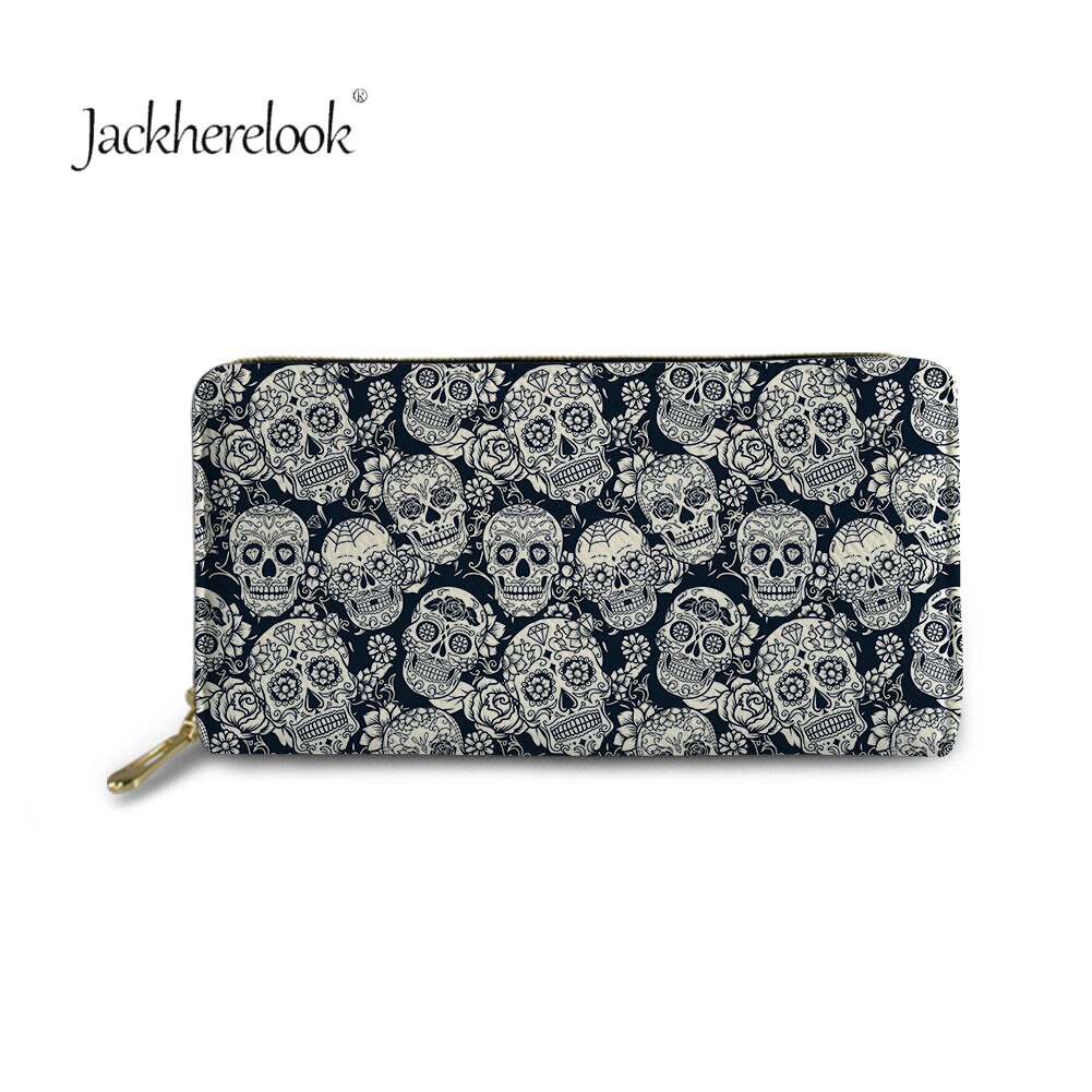 Jackherelook Donne Del Cranio Dello Zucchero Modello Lungo Della Moneta Dei Soldi Borse Contenitore di Lusso di CUOIO Dell'unità di elaborazione Della Chiusura Lampo di Grande Capacità Per La Signora Gotico Magliette E Camicette: HTAA0286Z21