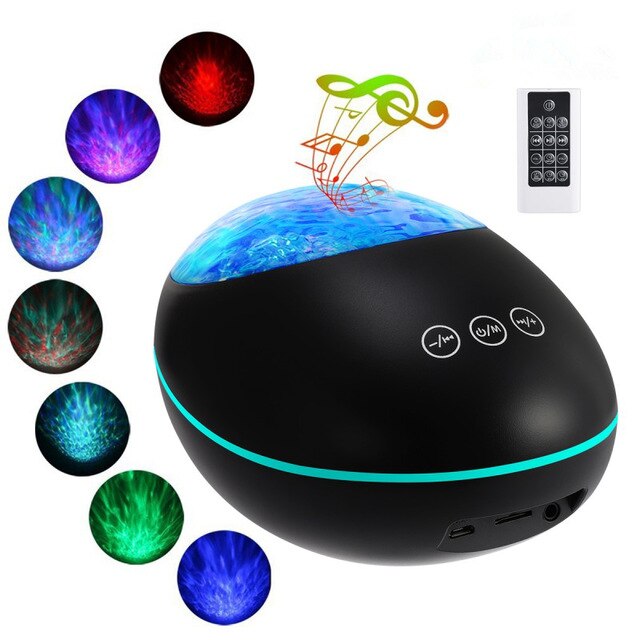 Chanceux pierre océan vague projecteur scène lumière effet veilleuse Bluetooth lecteur de musique télécommande eau vague couleur lampe: Black