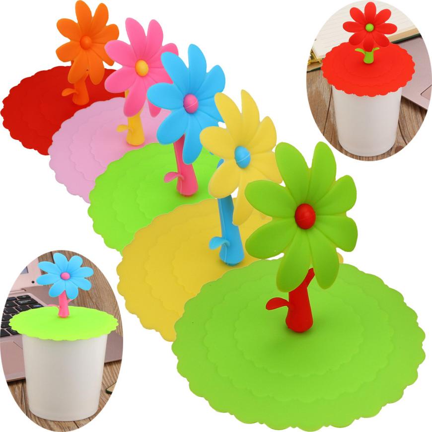 Leuke Zonnebloem Kant Stof Herbruikbare Siliconen Cover Cup DIY Gratis Splicing Thermische Isolatie Cup Seal Cover Aug10