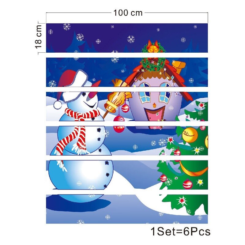 6 Stuks/set SLT024 Cartoon Kerst Sneeuwpop 3D Simulatie Trap Plakken Waterdicht Stap Decoratieve Muur Pasta Home