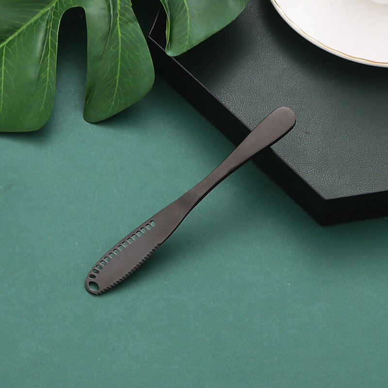 430 stainless steel butter knife cheese butter perforated tool bread jam baking butter tool: Black