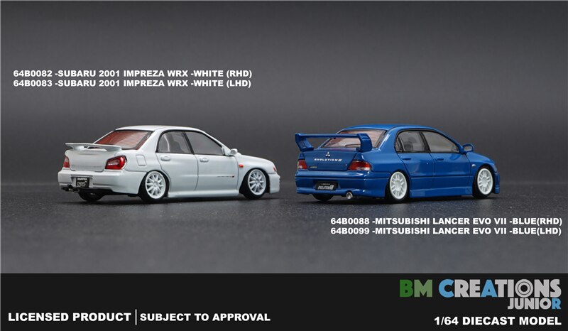 Modelo de coche BM Creation 1:64 Subaru Impreza 2001 WRX, RHD, blanco, fundido a presión