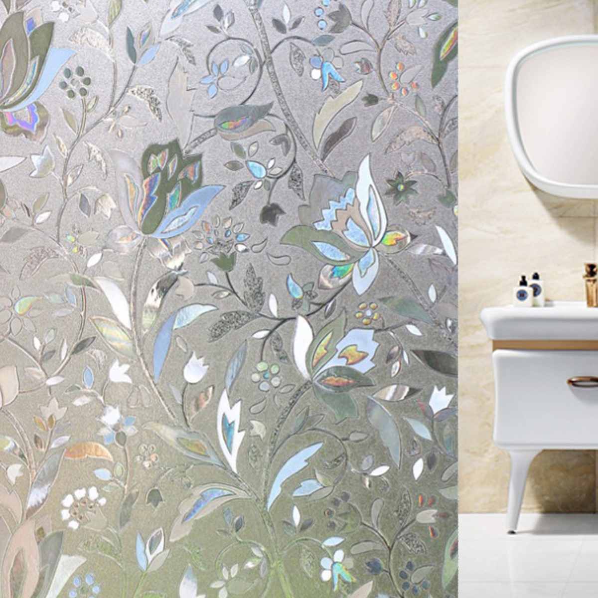 18x39inch Self-adhesive Rainbow Glass Films Sticker Static Decorative Privacy Anti UV No Glue for door and window: tulip