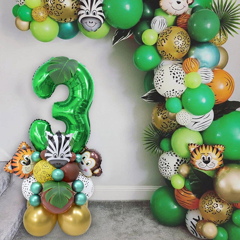 Conjunto de globos con número de animales de Safari para niños, decoración para de cumpleaños de 1 a 9 años, suministros para Baby Shower, 35 piezas