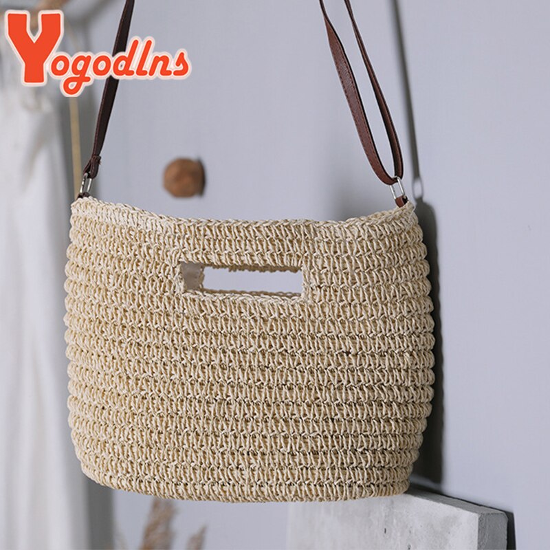 Yogodlns borsa Tote estiva in paglia per donna borsa con manico di grande capacità borsa da spiaggia in Rattan intrecciata borsa da viaggio per vacanze borsa Shopping