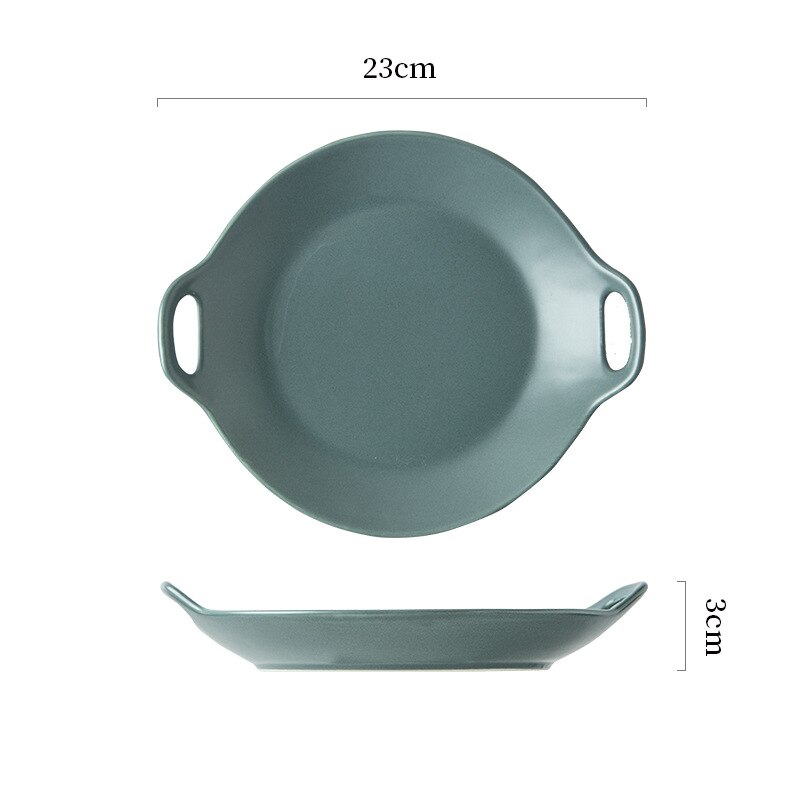 Nordic Matte Ceramic Plate Double Ear Household Plate Dim Sum Baking Plate Red Western Plate Square Plates Set Diner Plate: Blue Circular Disk