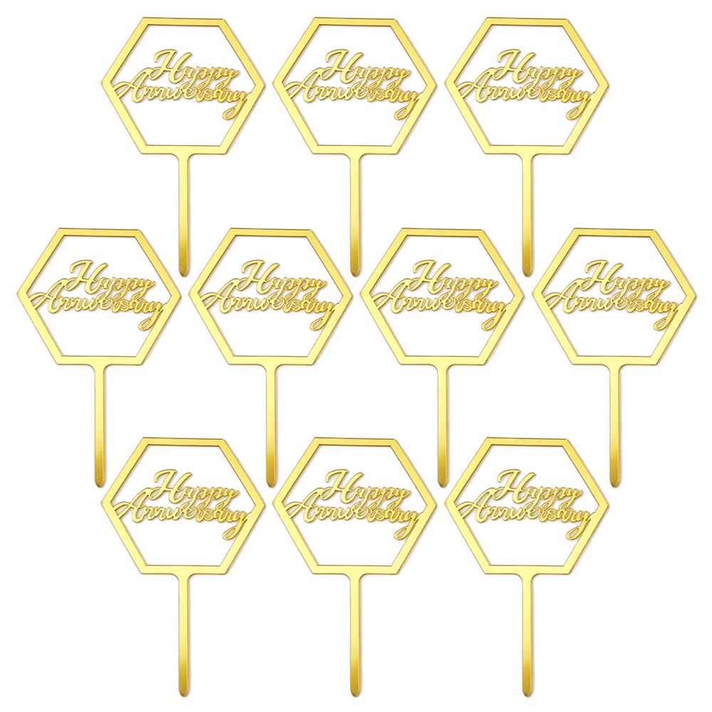 PACK of 10 PCS Happy Anniversary Cake Topper Acrylic Cake Decoration for Anniversary Celebration Gold / Rose Gold: L (PACK of 10PCS)