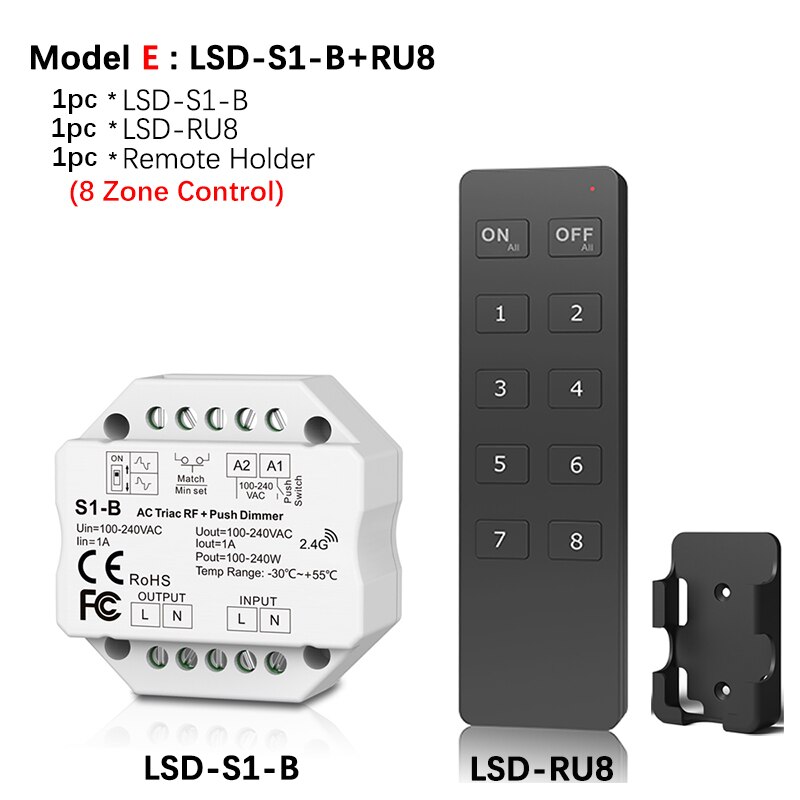 Dimmer led 220v 230v 110v ac triac trådlös wifi rf dimbar tryckströmbrytare med 2.4g dimmerknappar för led lampa  s1- b: Modell e