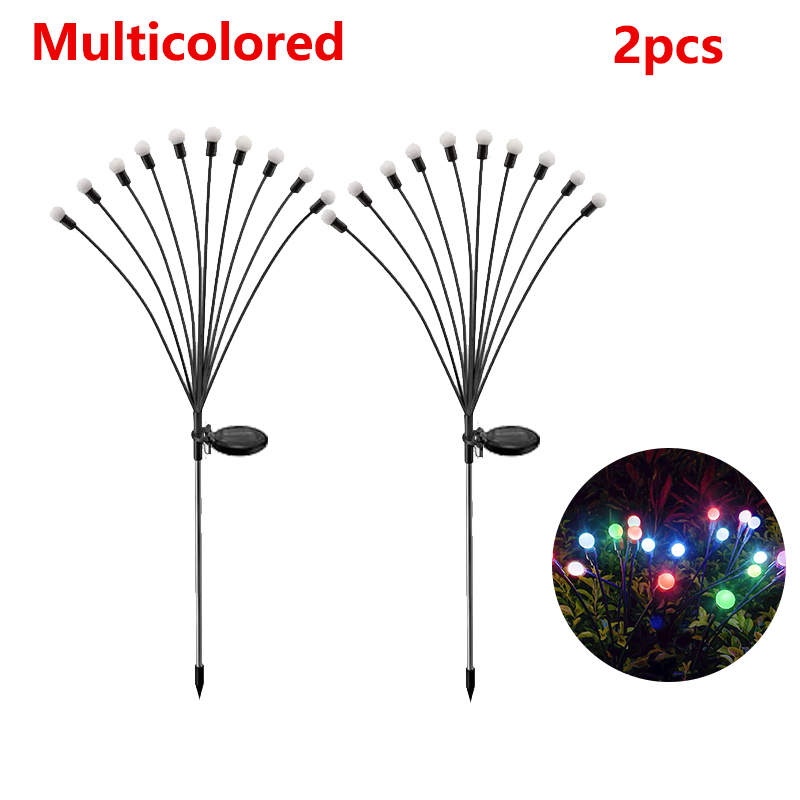 1 ~ 2 pçs luzes solares do jardim firefly luzes de assoalho ao ar livre 6/8/10led luzes jardim bola decorativa luzes para jardim decoração ao ar livre: Lua azul / 11-15 W
