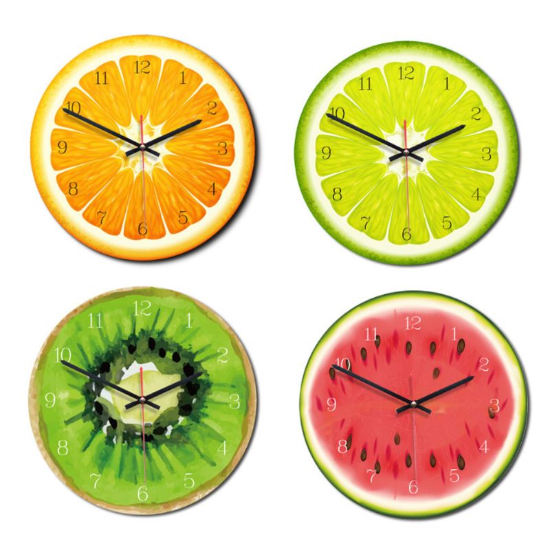 Fruit Printed Wooden Digital Wall Clock Silent Quartz Kitchen Decor