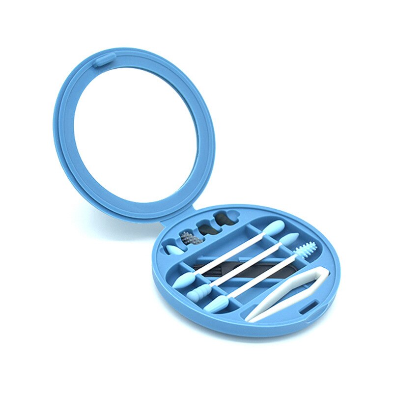Silicone q-tip écouvillons ensemble coton-tige réutilisable nettoyage des oreilles Silicone lavable maquillage écouvillons bâtons doux Flexible maquillage outils Kit: Blue