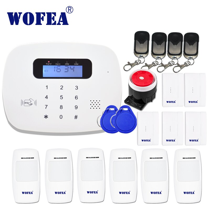 WOFEA LCD PIR Sensor GSM automático dial casa Oficina ladrón intruso GSM sistema de alarma compatible con Android y aplicación IOS Control