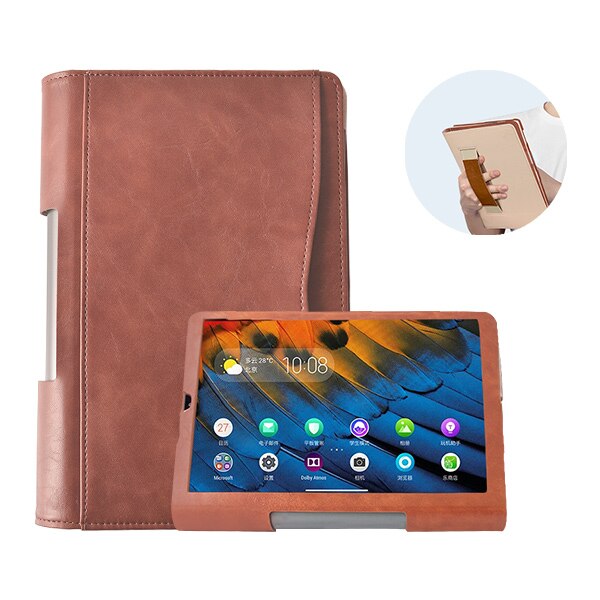 Læderetui til lenovo yoga tab 5 yt-x705f 10.1 tablet cover cover til smart yoga tab 5 yt -x705m / l/x handstrap funda: Brun