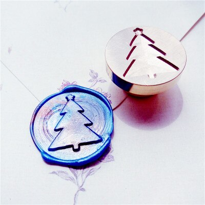 Retro god jul vax sigill stämpel huvud jingle bell snöflinga jultomten rådjur strumpa träd julstämpel vax stämpel huvud: Träd 11