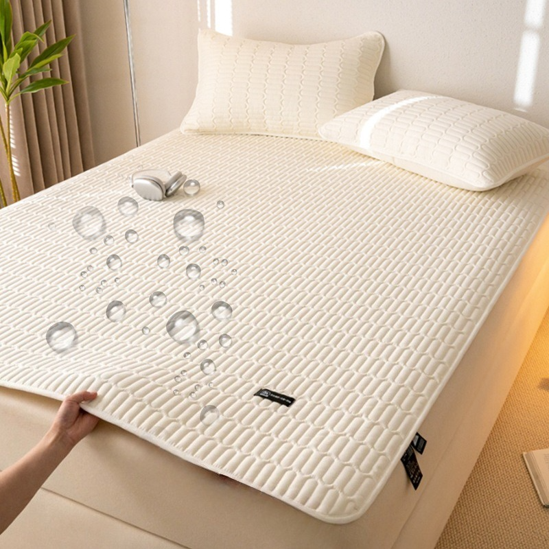 Vanntett madrassbeskytter sengetøy vattert overmadrass med elastisk bånd mykt beskyttende sengeteppe bettlaken 200 x 220