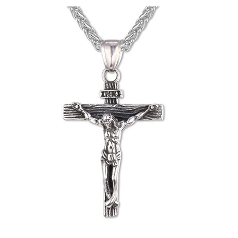 Men Chain Christian Jewelry Vintage Cross INRI Crucifix Jesus Piece Pendant & Necklace Gold Color Stainless Steel