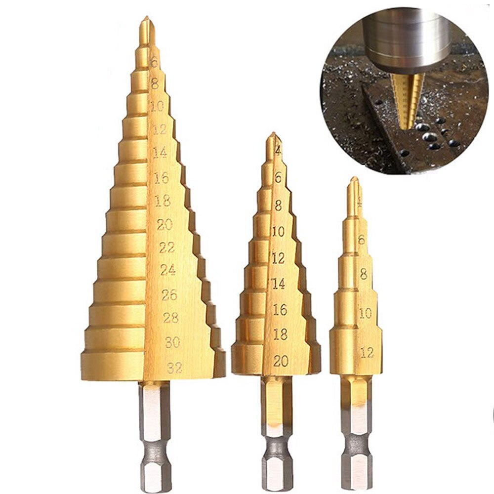 HSS Titanium Coated Step Drill Bit Drilling Power Tools for Metal High Speed Steel Wood Hole Cutter Cone Drill 4-12 4-20 4-32 Mm