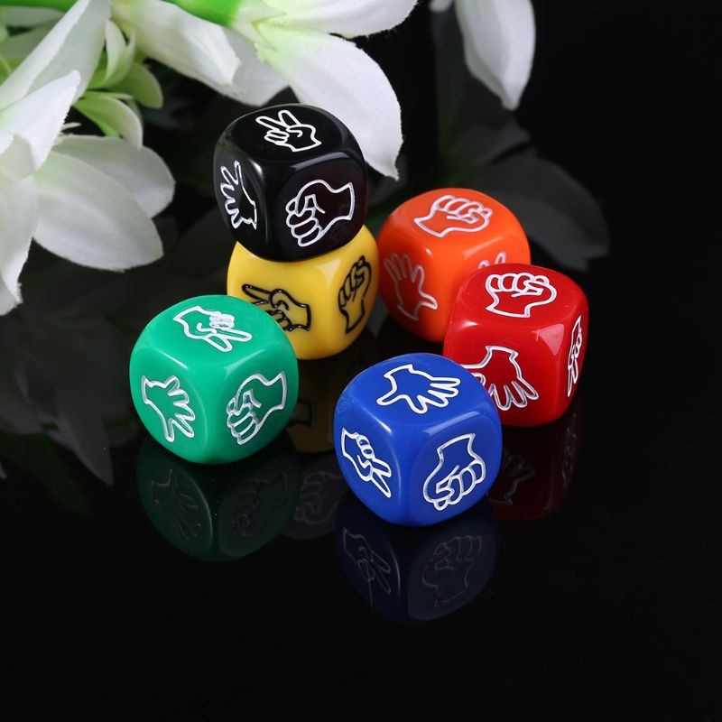 6pcs/set Funny Drinking Game Dice Rock Paper Scissors Finger-guessing Gambling Game Toys 6-Side 20mm Table Playing Games