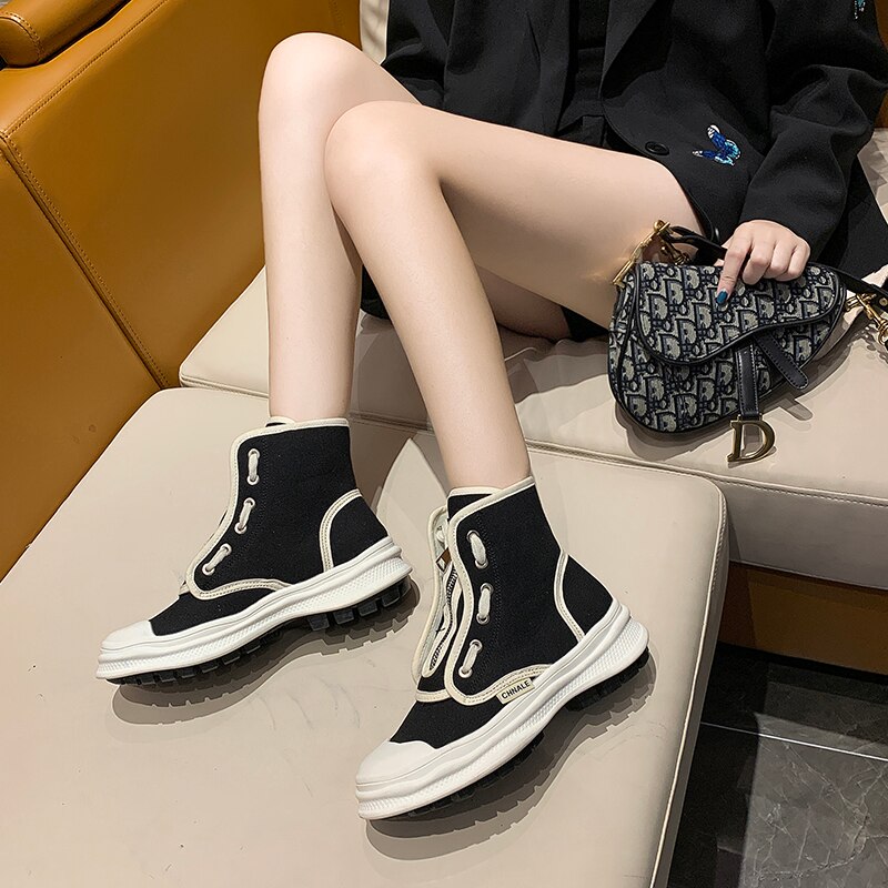 Hoge canvas schoenen dames plateauschoenen damesschoenen hoge schoenen dames witte schoenen casual kleur bijpassende