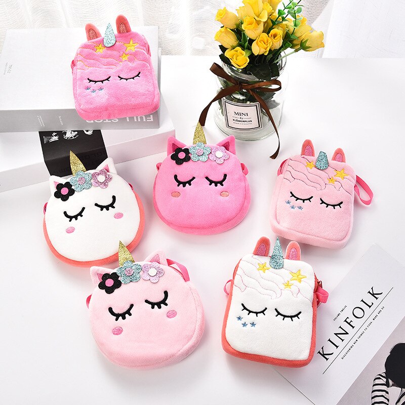 FUDEAM borsa portamonete per bambini unicorno morbido peluche simpatico cartone animato animale borsa a tracolla per bambini borsa da viaggio Mini Messenger femminile