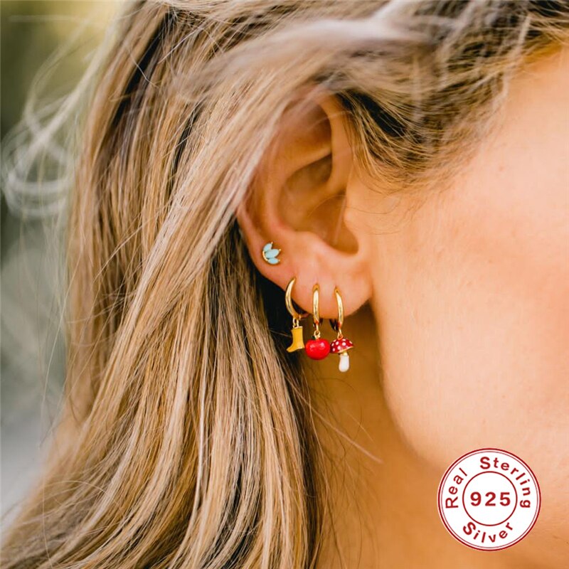 ROXI-pendientes de aro con de esmalte para mujer, colgantes de fruta, fabricación de joyas, accesorios de pendientes de fresa de cereza, bricolaje