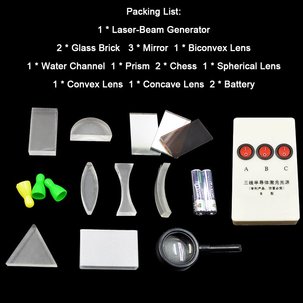 Kit óptico físico equipamento de laboratório óptico côncavo convexo lente prisma conjunto caixa teste óptico