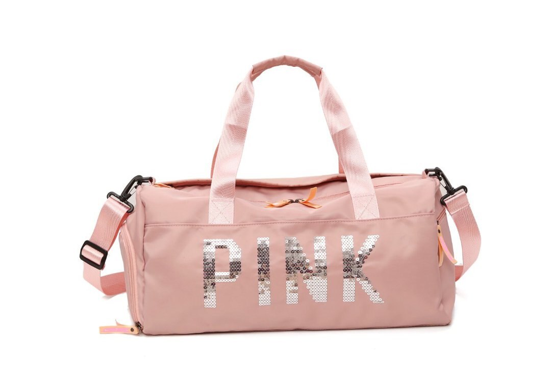 Bolsos de mano con letras de lentejuelas para mujer, gran capacidad, para ocio, fitness, bolsos de viaje, conjuntos de equipaje de ,: Rosa