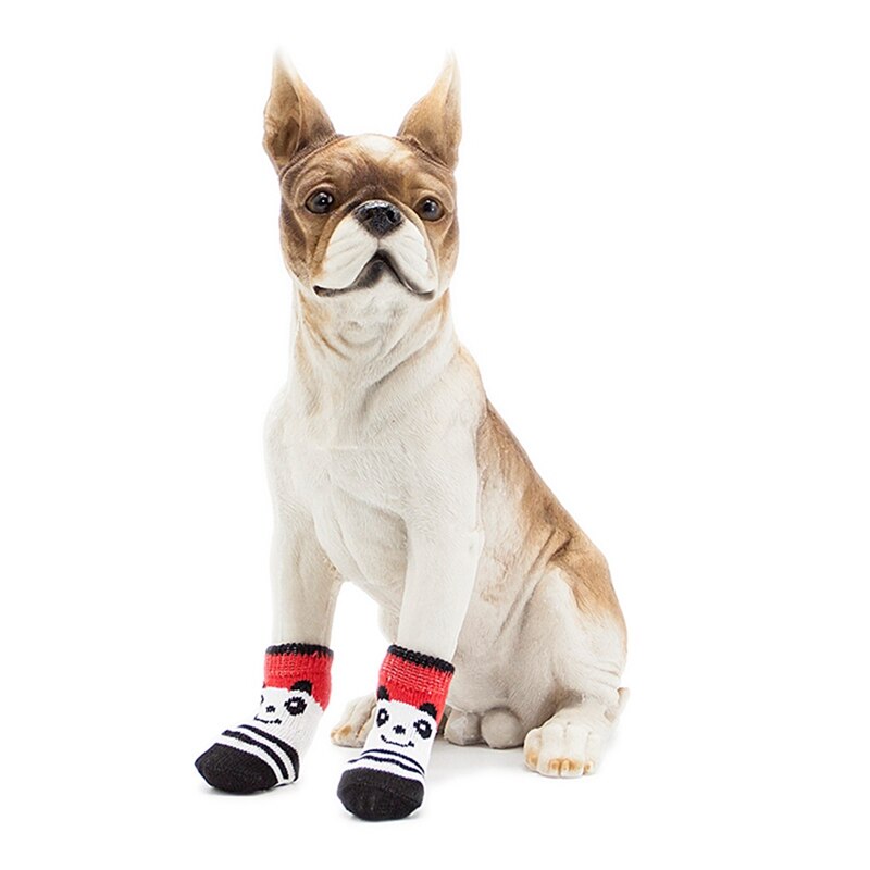 4 unids/set Cute Puppy Dog Shoes calcetines de algodón de punto antideslizantes para perros pequeños y medianos Puppy calcetines para caminar Paw Protector ..