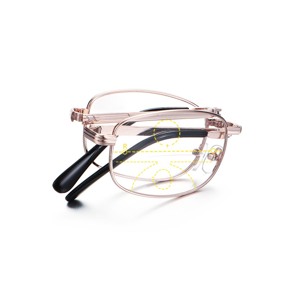 Hooh opvouwbare metalen leesbril unisex progressieve multifocale lenzen presbyopie bril inclusief brillenkoker  +1.00 ~ +4.00