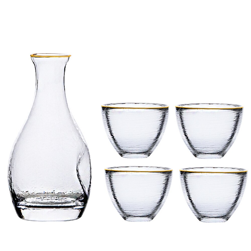 Japanese Glass Wine Set Sake Glass Pot Ice Jug Flagon Liquor Spirits Shochu Cups Wine Bottle Drinkware Bar Set: 5Pcs B