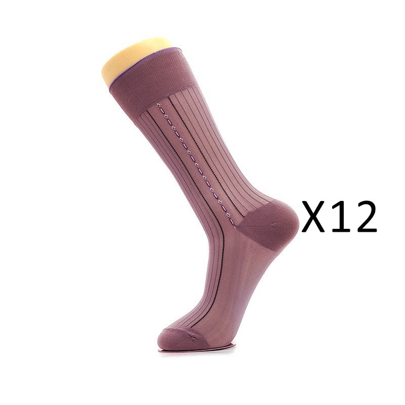 12 Pairs Large Size Summer Socks Mens Nylon Thin Breathable Middle-Eged Elderly Silk Socks Business Work Party Dress Long Socks: 11