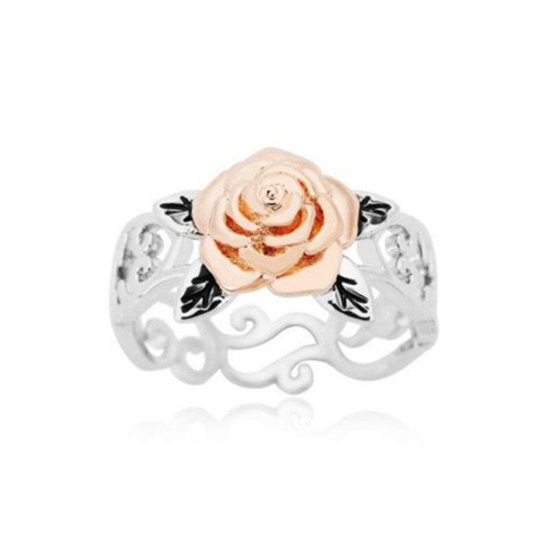 Rose Gold Plated Flower Ring European and Beautiful Women Retro Silver Plated Color Separation Ring Hand Jewelry