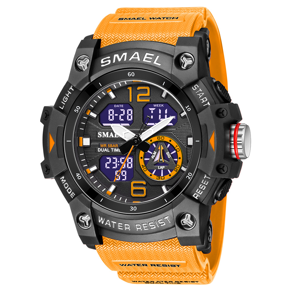 SMAEL 8007 Elektronische Uhr Sport Im Freien Wasserdicht Stoßfest Chronograph Dual Display Silikon Armband Männer Armbanduhren: Grey