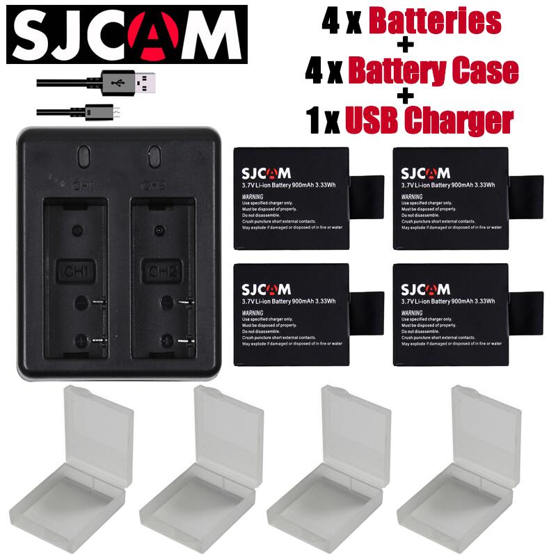 Sjcam Sj4000 Eken H9 GIT-LB101 Git Batterij Sj5000 Sj6000 Sj7000 SJ8000 SJ9000 Batterij + Dual Usb Charger: 4battery withcharger