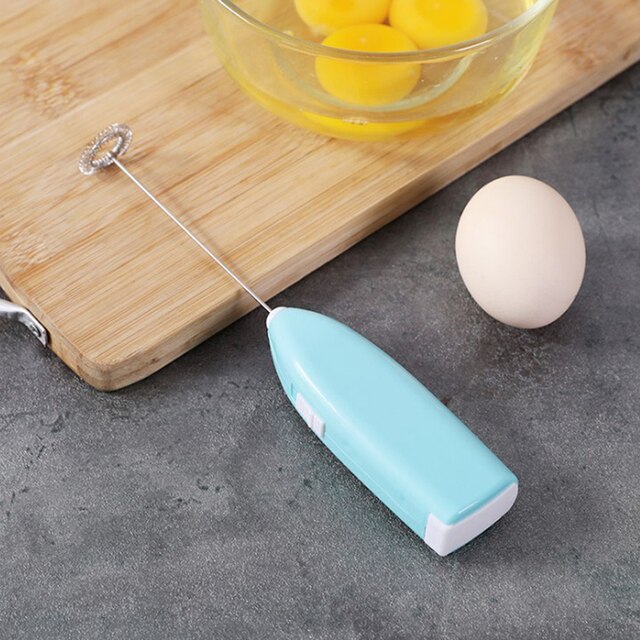 Mini Stainless Steel Electric Milk Frother Handheld Foamer Coffee Maker Egg Beater Chocolate Stirrer Portable Whisk Mixer Tool: Blue