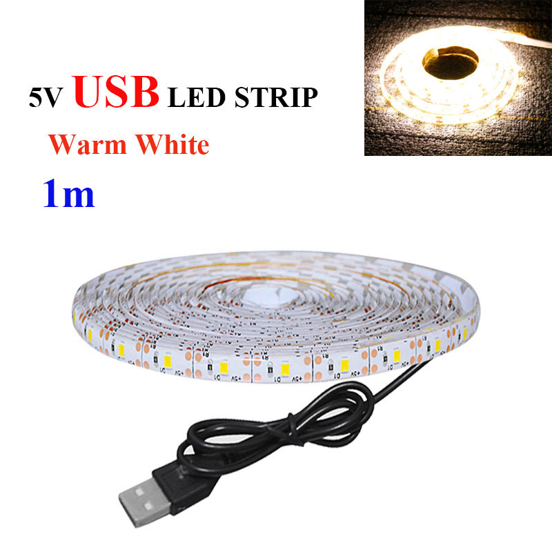 5V Batterie LED Werbung Licht Streifen 1m 2m 3m Drahtlose PIR Sensor Bewegung flexibel Diode Band LED Streifen für Werbung Lampe: 1m USB warm Weiß