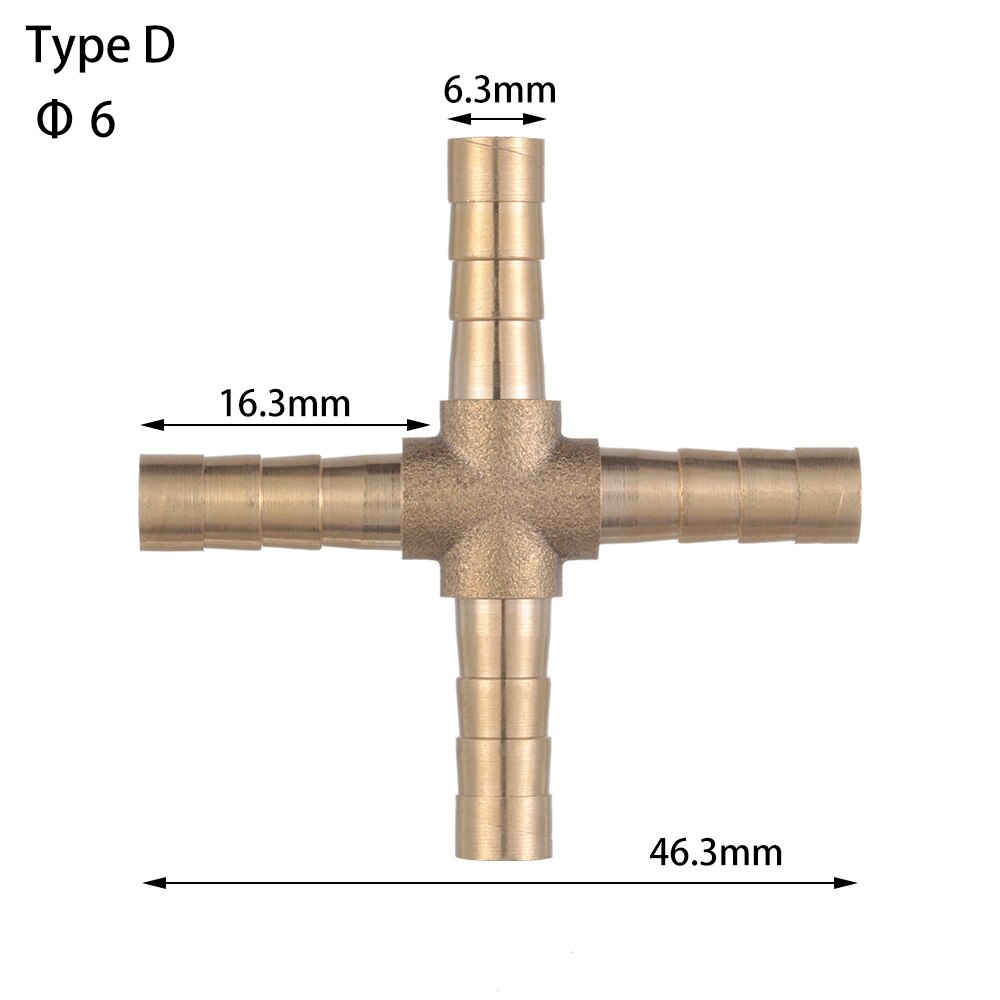 6/8/10/12mm connettori per tubi flessibili raccordo per tubo flessibile in ottone raccordo a gomito, gomito, croce, t, Y, connettore paratia: Type D 6mm