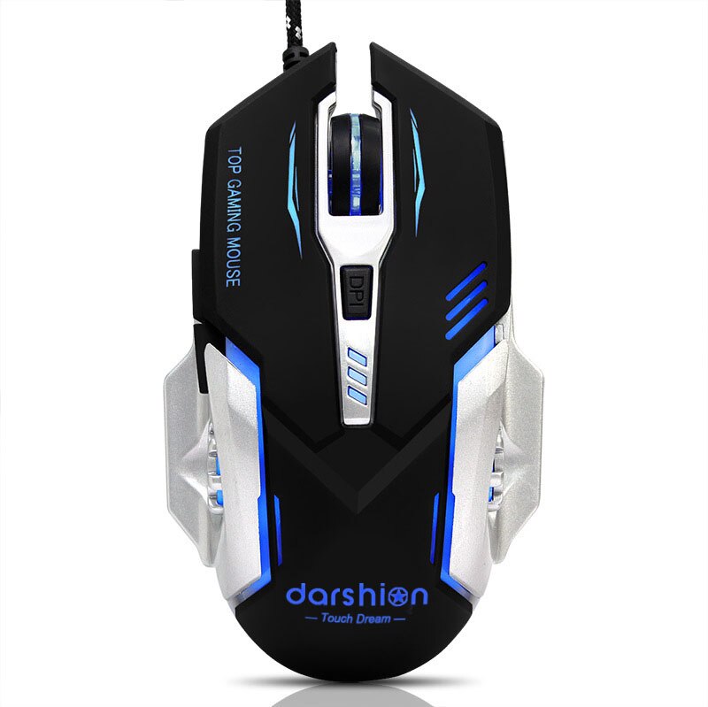 Gaming Mouse Computer Wired Glow Macro Definition Mice 6 Buttons 3200DPI USB Optical For Laptop Desktop: MZ17 Black