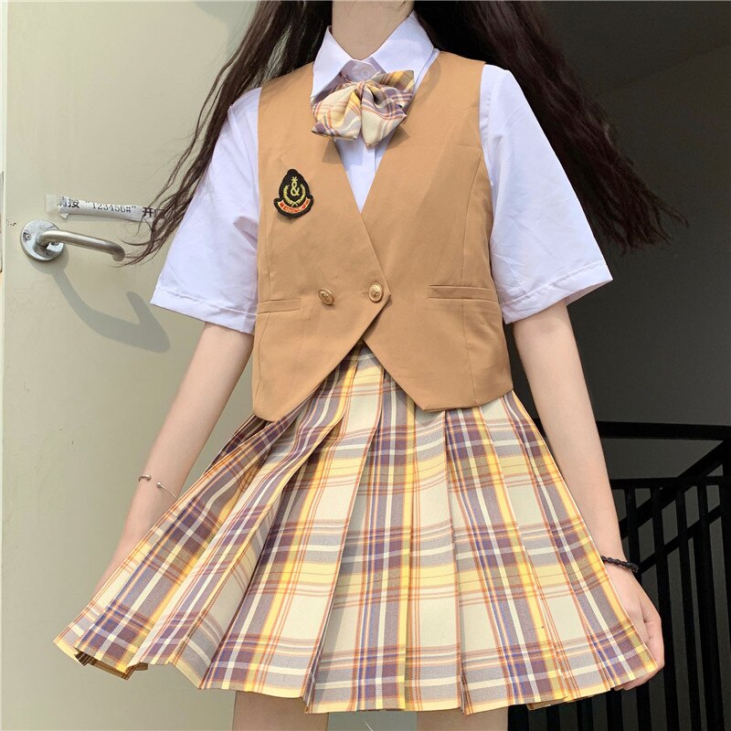 Japanese-Style College Style JK Uniform Waistcoat Loose-Fit Vest Sleeveless school girl uniform high school uniform: brown vest