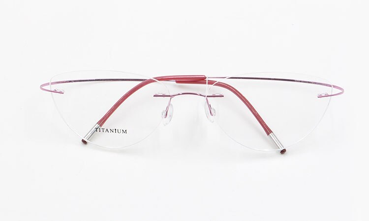 Rammeløse brilleramme kvinder titanium ultralette briller receptfrie rammeløse katteøje briller nærsynethed optisk ramme: Lyserød