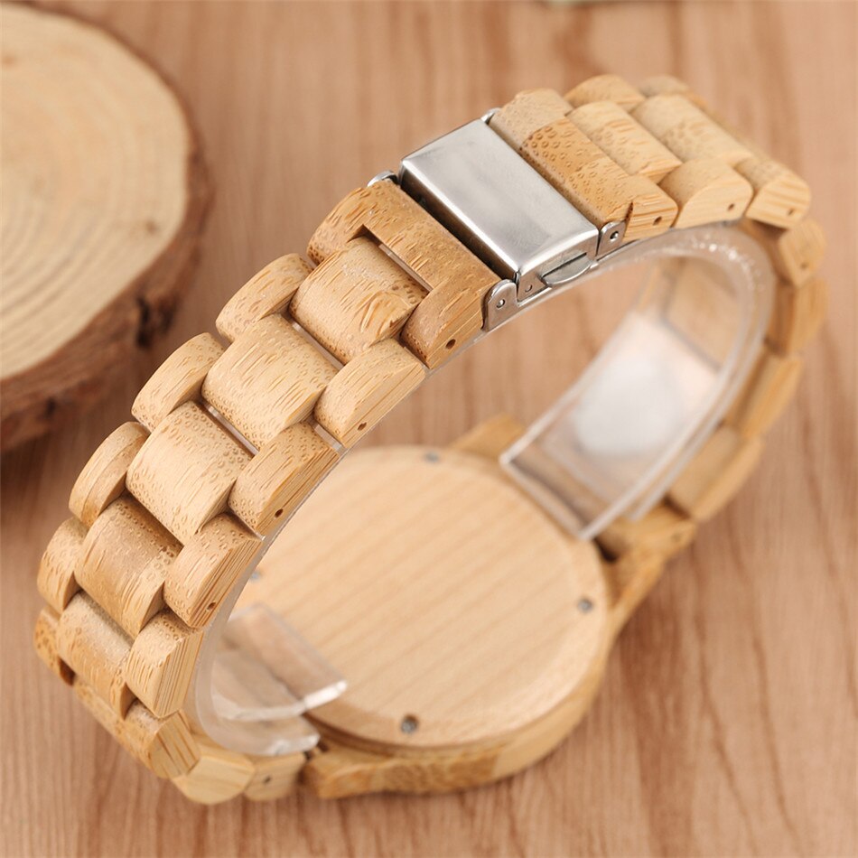 Arabic Numerals Bamboo Wood Lady Bracelet Watch Quartz Wristwatch Full Wooden Wristband Women&#39;s Casual Watch Red Seconds Hands