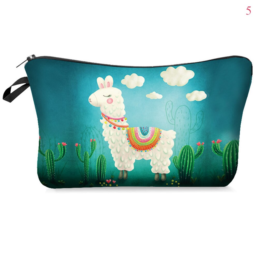 Saco cosmético à prova dwaterproof água impressão folha de alpaca saco de toalete para viagens organizador maquiagem beleza bolsa feminina zíper bolsa: 5