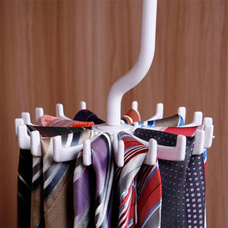 360 Degree Rotating Space Saving Belt Rack 1 PC Neck Tie Hanger Plastic Multifunction Neck Tie Holder 20 Hooks